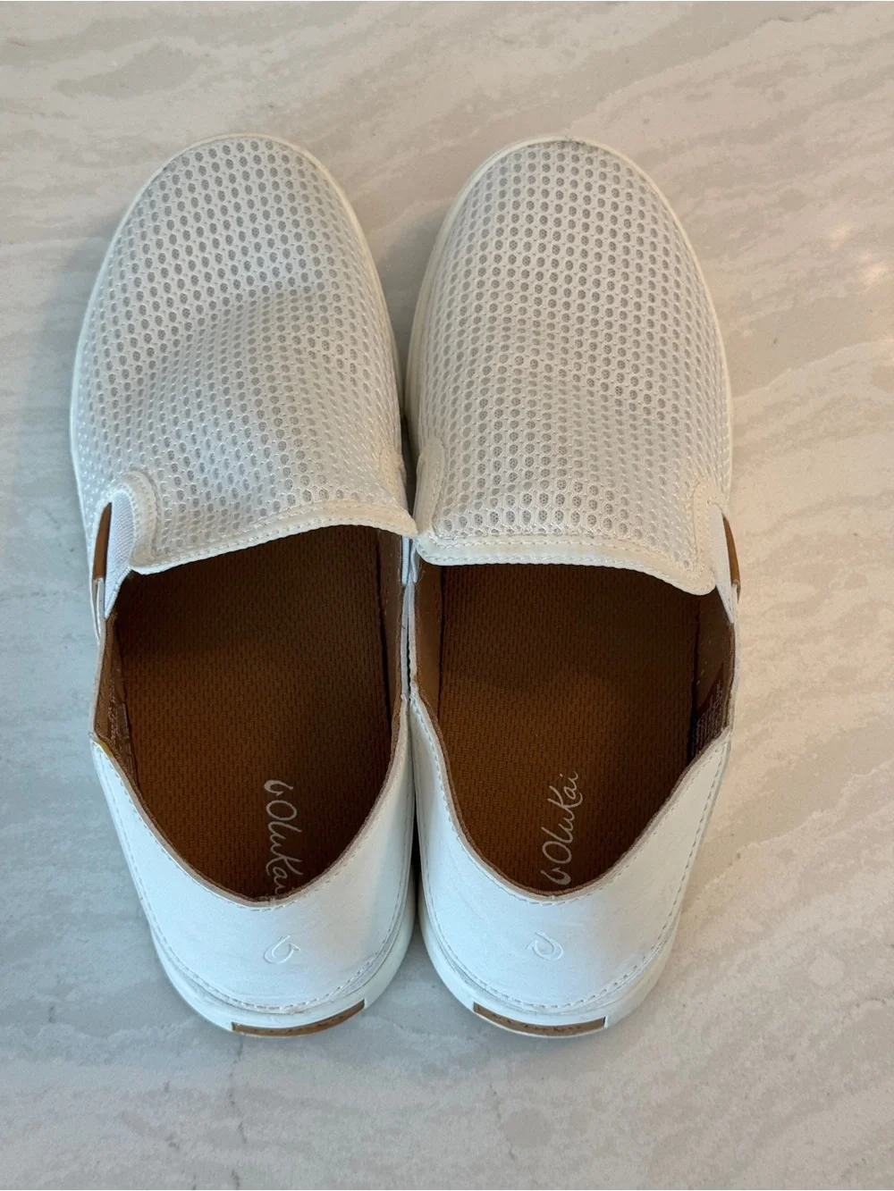 OluKai White Mesh Slip-On Loafers